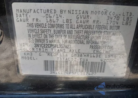 2015 Nissan Versa Note S (Sr)/S Plus/Sl/Sr/Sv from USA, damaged, VIN 3N1CE2CP5FL357627